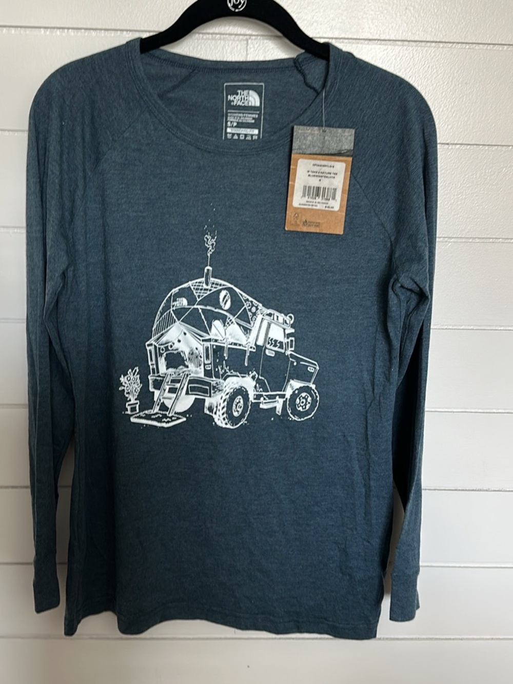 The North Face Kids Long-Sleeve Tee in Slate Blue with White Camper Graphic